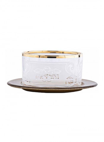 Pack Of 6 Bowl With Glass Saucer Set Clear/Gold/White 11x7centimeter