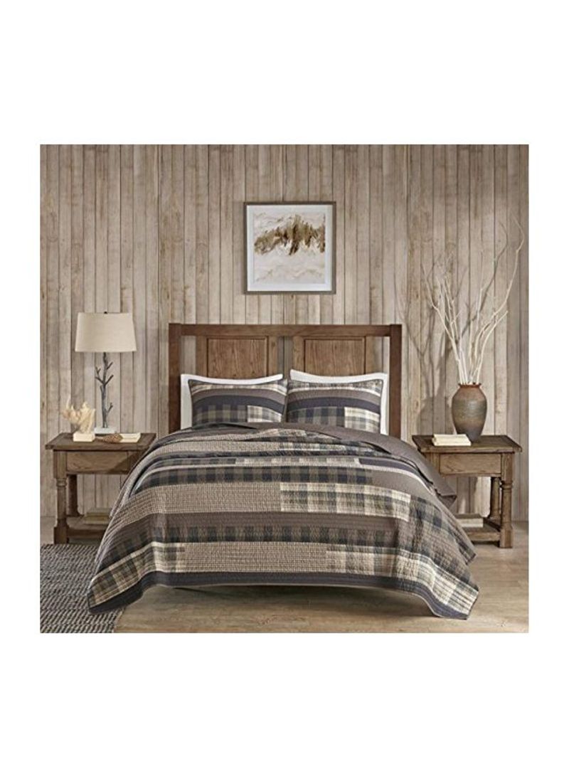 3-Piece Printed Quilt Set Taupe Full/Queen