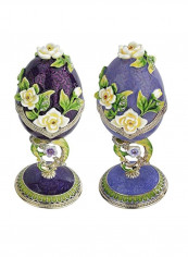 2-Piece Romanov Style Enameled Egg Decorative Accessory Violet/Green/White 2x2x4.9inch