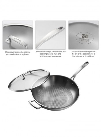 Titanium Frying Pan With Lid Silver