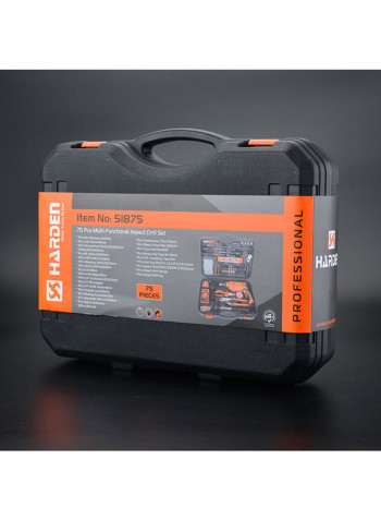 75-Piece Professional Impact Drill Set Multicolour 390x305x85millimeter