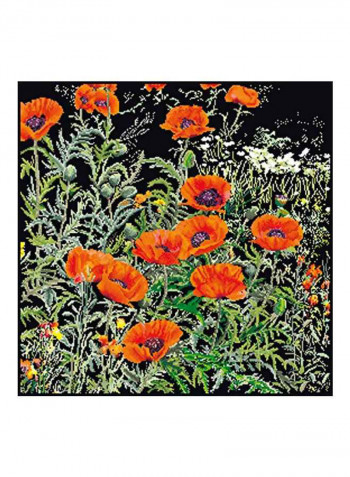 18-Piece Poppies On Aida Cross Stitch Kit Orange/Green/White