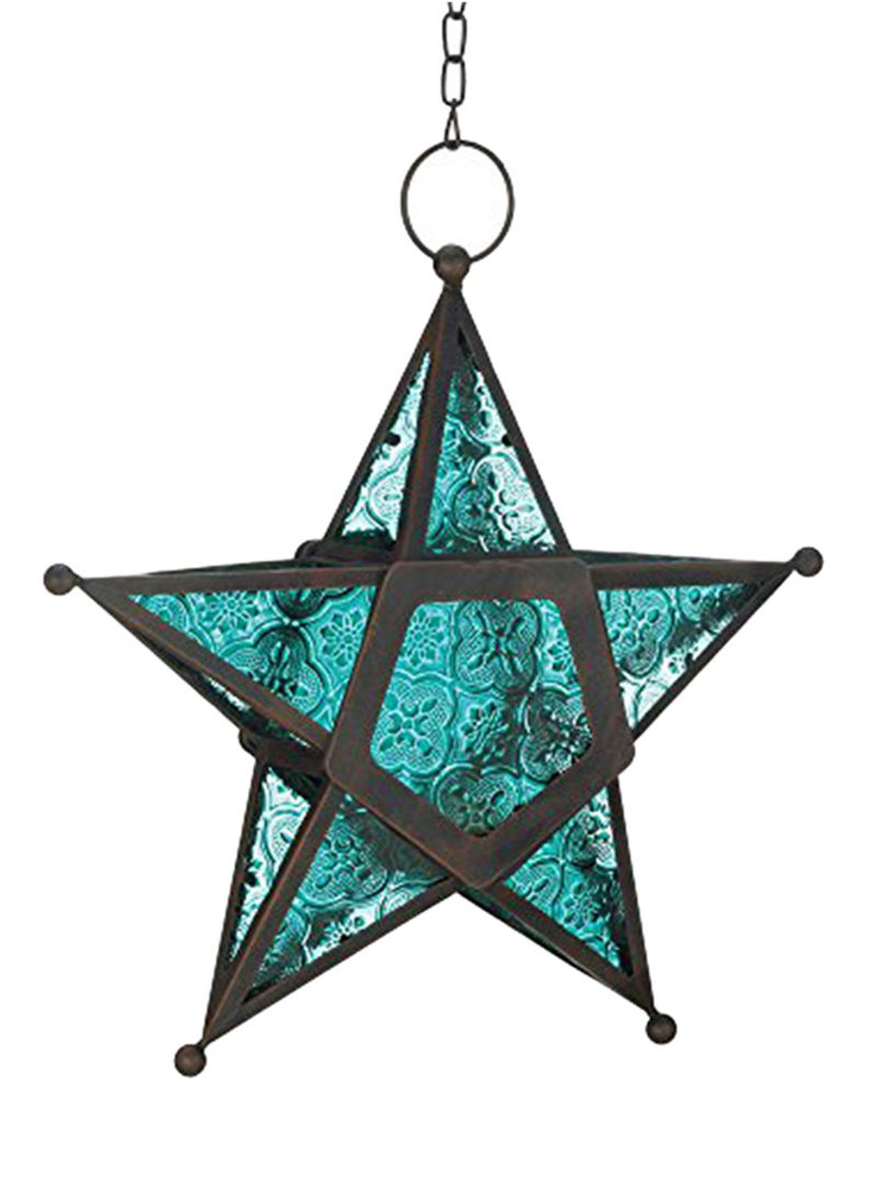 Star Hanging Candle Lantern Blue 4.5x2x4.5inch