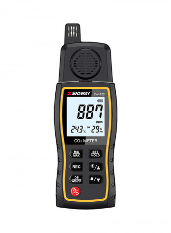 Handheld Carbon Dioxide Detector CO2 Gas Concentration Tester Alarm Air Quality Analyzer Black 26.4cm