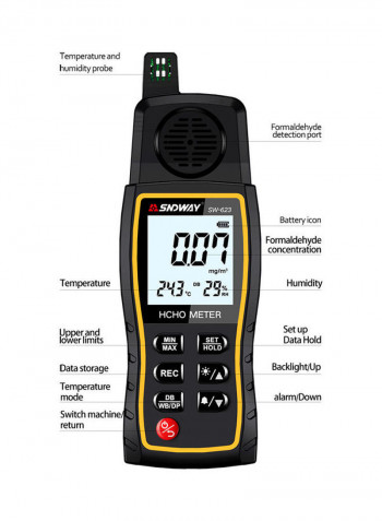 Handheld Carbon Dioxide Detector CO2 Gas Concentration Tester Alarm Air Quality Analyzer Black 26.4cm
