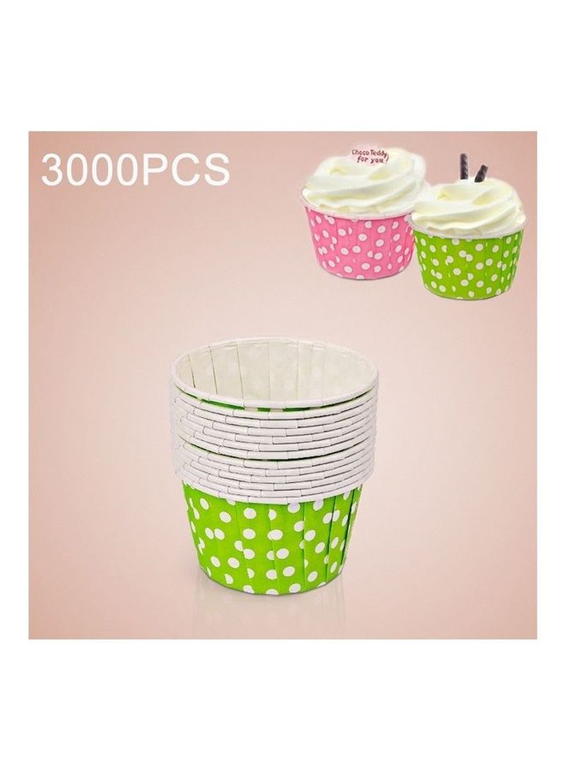3000-Piece Dot Pattern Round Lamination Cake Baking Cup Green/White