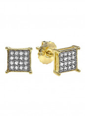 18K Yellow Gold Plated Sterling Silver Round Diamond Stud Earrings