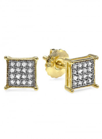 18K Yellow Gold Plated Sterling Silver Round Diamond Stud Earrings