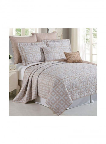 7-Piece Printed Microfiber Bedspread Set Polyester Brown/White Queen