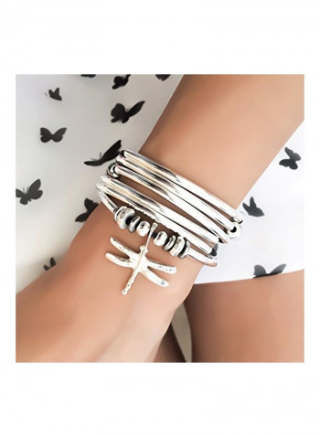 Leather Dragonfly Silver Plated Charm Bracelet