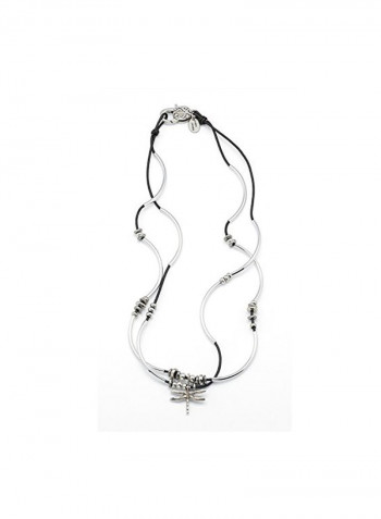 Leather Dragonfly Silver Plated Charm Bracelet