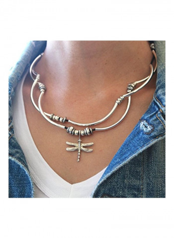 Leather Dragonfly Silver Plated Charm Bracelet