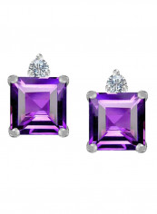 Star K 7mm Square Cut Simulated Amethyst Earrings Studs Sterling Silver