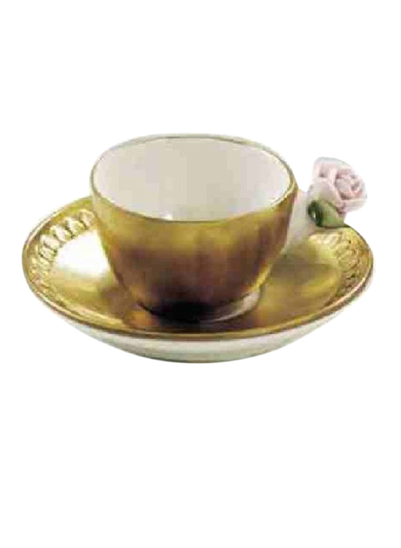 Coffee Cup With Rose And Saucer Full Antique Gold 5X12cm