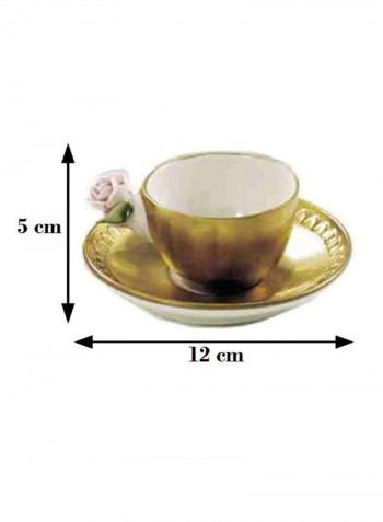 Coffee Cup With Rose And Saucer Full Antique Gold 5X12cm
