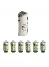 6-Piece Mini Passive Green Apple Air Freshener Refill Case With Battery Operated Dispenser White/Grey 18.5X12X33centimeter