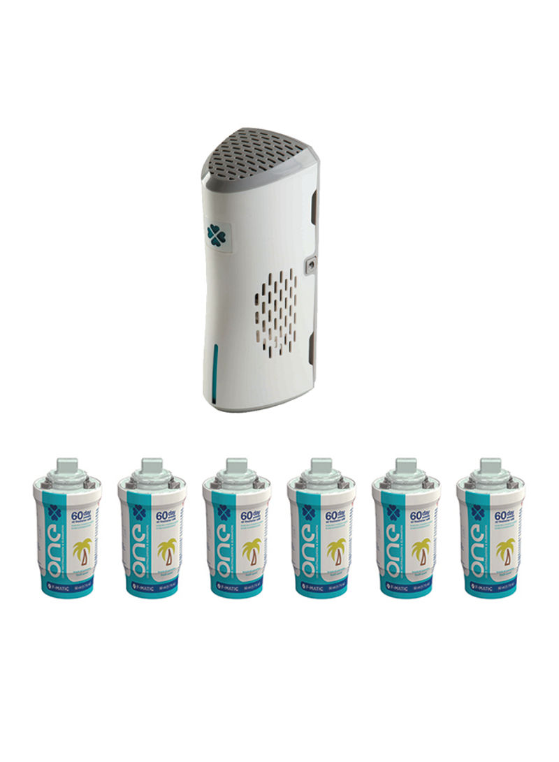 6-Piece Mini Passive Tropical Paradise Air Freshener Refill Case With Battery Operated  Dispenser White/Grey 18.5X12X40centimeter