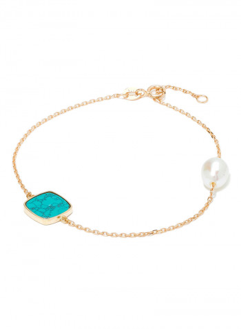 18 Karat Rose Gold Turquoise And Pearl Two Stone Bracelet