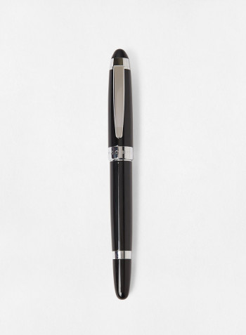 Men's Silver Dial Black Leather Watch with Ballpoint Pen Gift Set