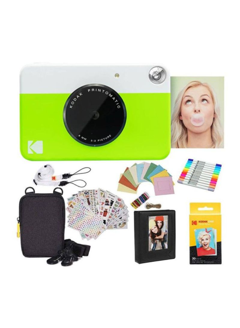 Printomatic Instant Print Camera 10MP Green And Accessory Bundle
