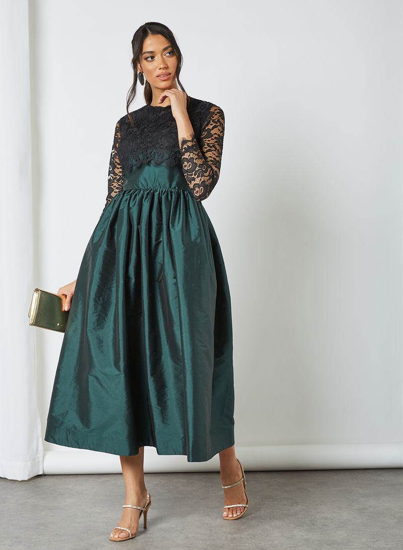 Cropped Lace Bodice Dress Green