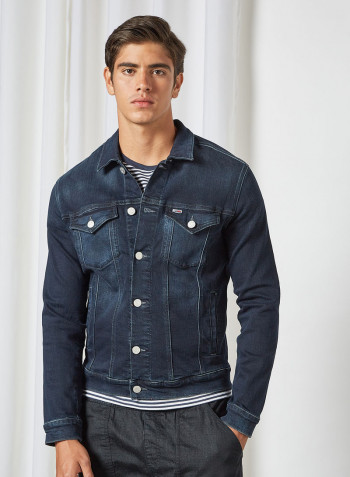Washed Denim Jacket Cornell Bl Bk Str