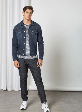 Washed Denim Jacket Cornell Bl Bk Str