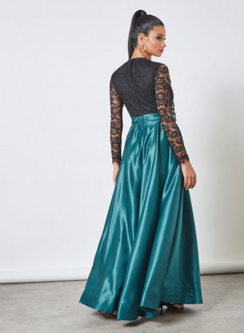 Lace Bodice Taffeta Detail Dress Teal/Black