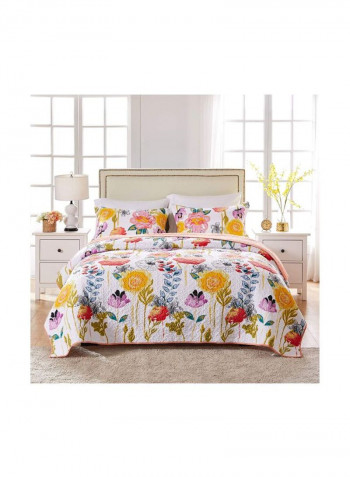 3-Piece Printed Quilt Set White/Yellow/Blue