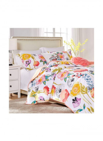 3-Piece Printed Quilt Set White/Yellow/Blue