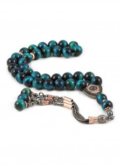 Blue Tiger'S Eye Prayer Beads With Sterling Silver Components