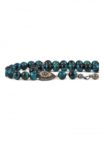 Blue Tiger'S Eye Prayer Beads With Sterling Silver Components