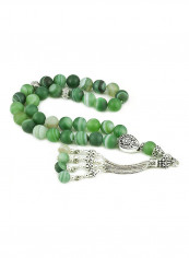 Green Banded Agate Prayer Beads  With Sterling Silver Components