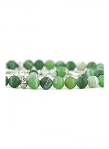 Green Banded Agate Prayer Beads  With Sterling Silver Components