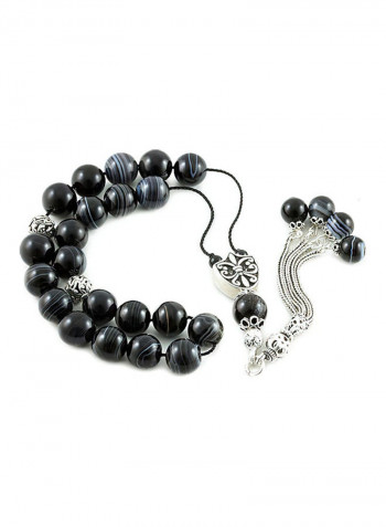 Onyx Worry Beads with Sterling Silver components