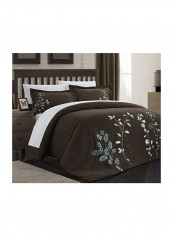 3-Piece Kaylee Floral Embroidered Duvet Set Polyester Black/Blue/Green King