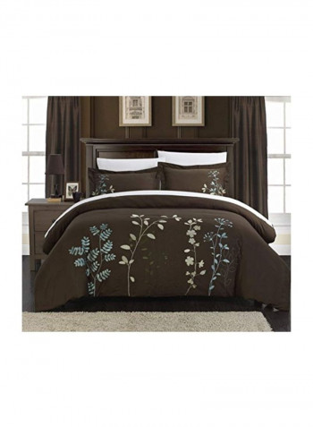 3-Piece Kaylee Floral Embroidered Duvet Set Polyester Black/Blue/Green King