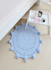 Round Shaped Knitted Floor Mat Blue 80x80centimeter