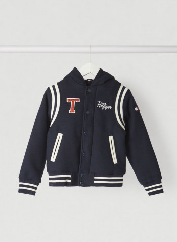 Wool Varsity Bomber Jacket Twilight Navy/White