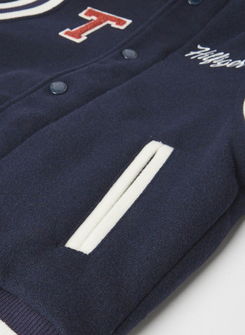 Wool Varsity Bomber Jacket Twilight Navy/White