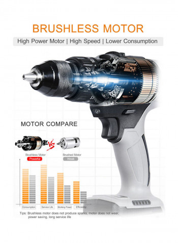 Electric Cordless Drill with 2 Pack Battery Grey 40 x 10 x 31cm