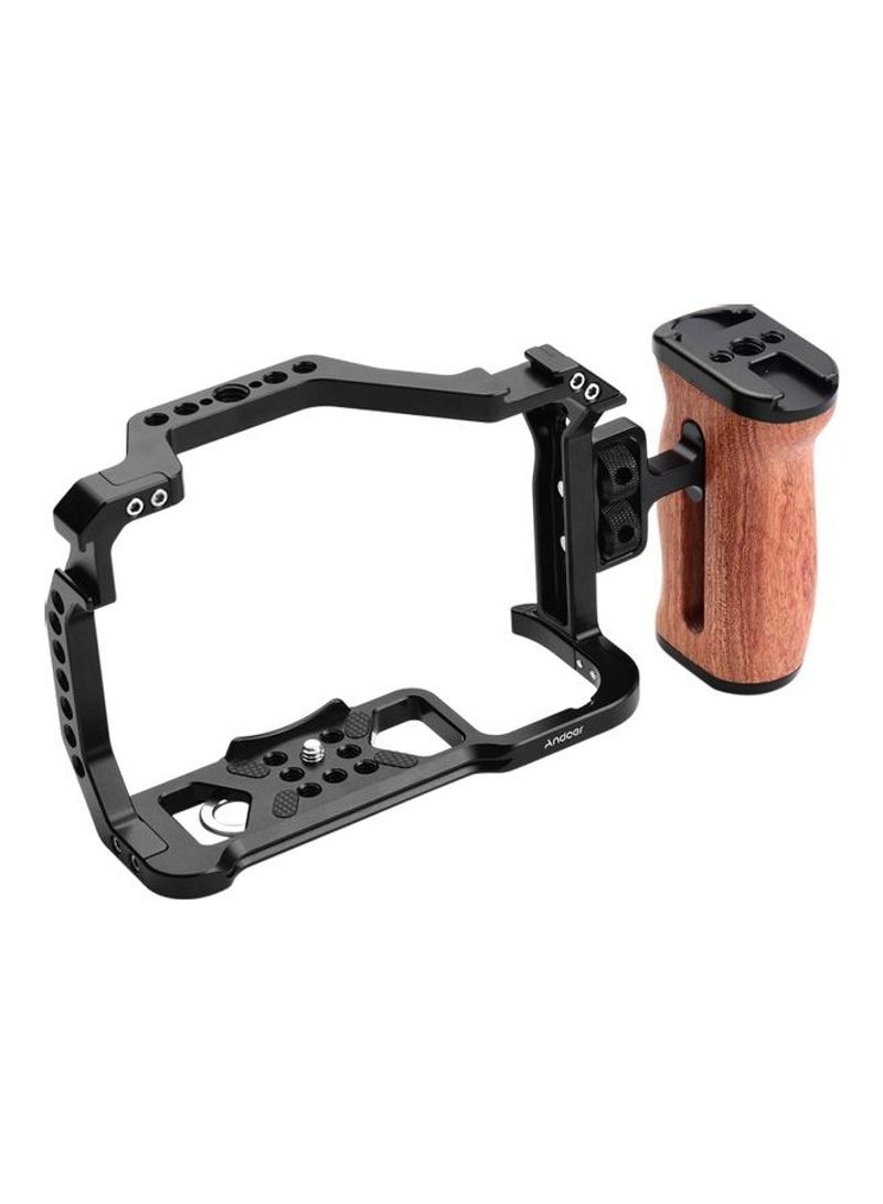 Aluminum Alloy Camera Cage with Wooden Side Handle Kit Black/Brown