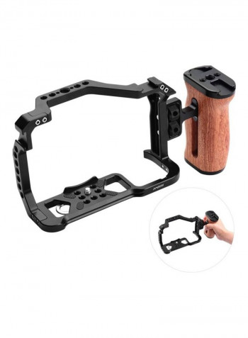 Aluminum Alloy Camera Cage with Wooden Side Handle Kit Black/Brown