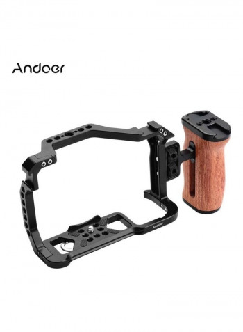 Aluminum Alloy Camera Cage with Wooden Side Handle Kit Black/Brown