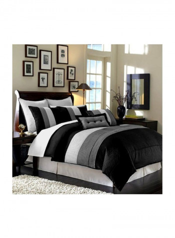8-Piece Luxury Stripe Comforter Set Polyester Black/White/Grey Queen