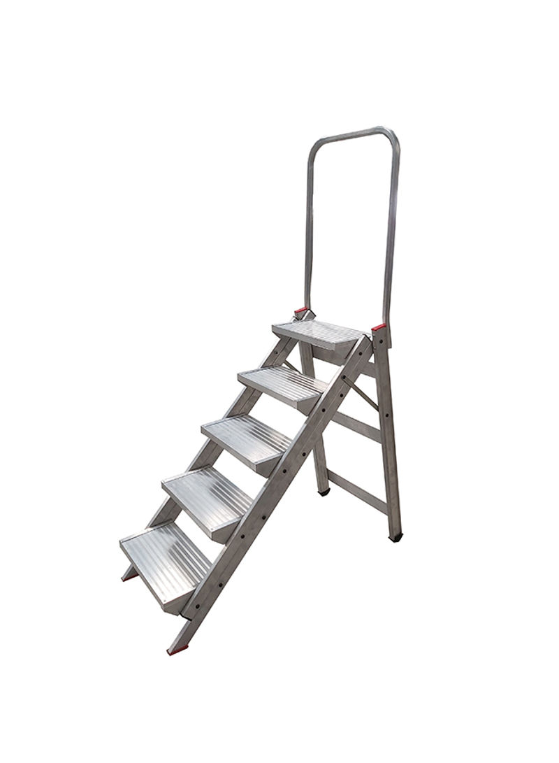 5-Step Compact Stool Ladder Silver 164x55x20centimeter