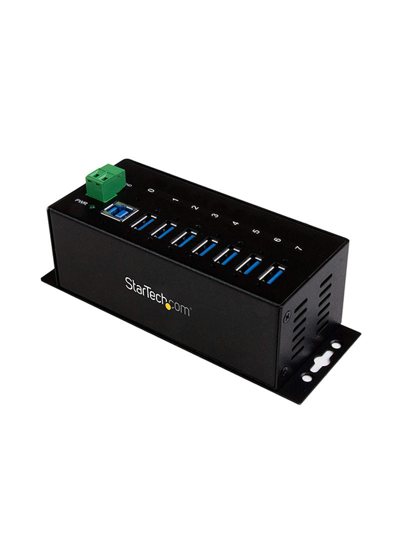 7-Port Industrial USB 3.0 Hub With ESD And 350W Surge Protection Black