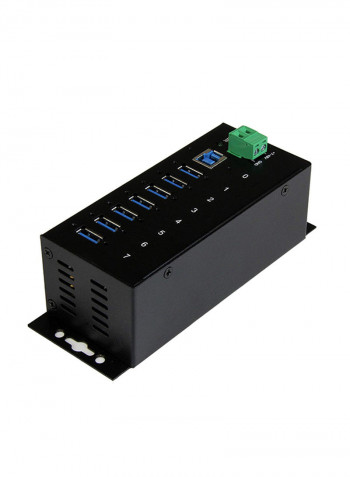 7-Port Industrial USB 3.0 Hub With ESD And 350W Surge Protection Black