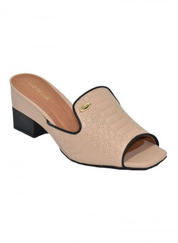 Solid Peep Toe Heeled Mule Beige/Black