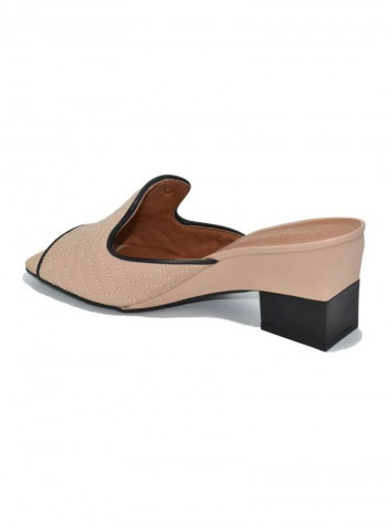 Solid Peep Toe Heeled Mule Beige/Black